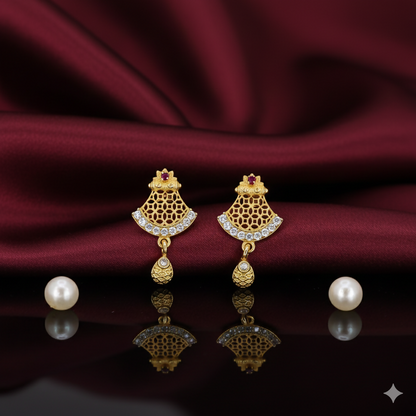 Artificial Gold Plated Jali Work & AD Stud Earrings for women and girls
