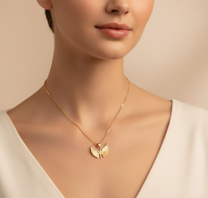 Artificial Gold Plated AD Butterfly Wing Pendant Necklace For women and girls