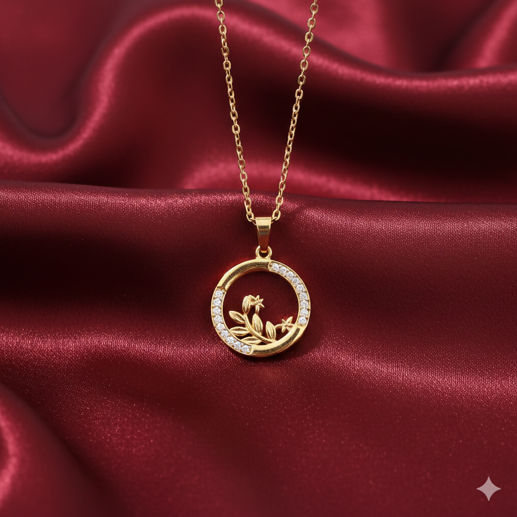 Artificial Gold Plated AD Circle Pendant Necklace For women and girls