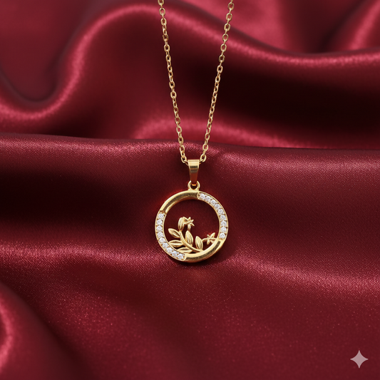 Artificial Gold Plated AD Circle Pendant Necklace For women and girls