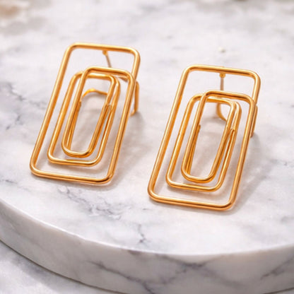 Elegant Gold Finish Geometric Rectangle Earrings for Women | Modern Minimalist Drop Earrings | Lightweight Fashion Jewelry