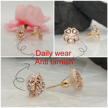 Rose    Artificial Gold AD Stud Earrings Set | Floral & Peacock Design for women and girls Combo Pack of 3