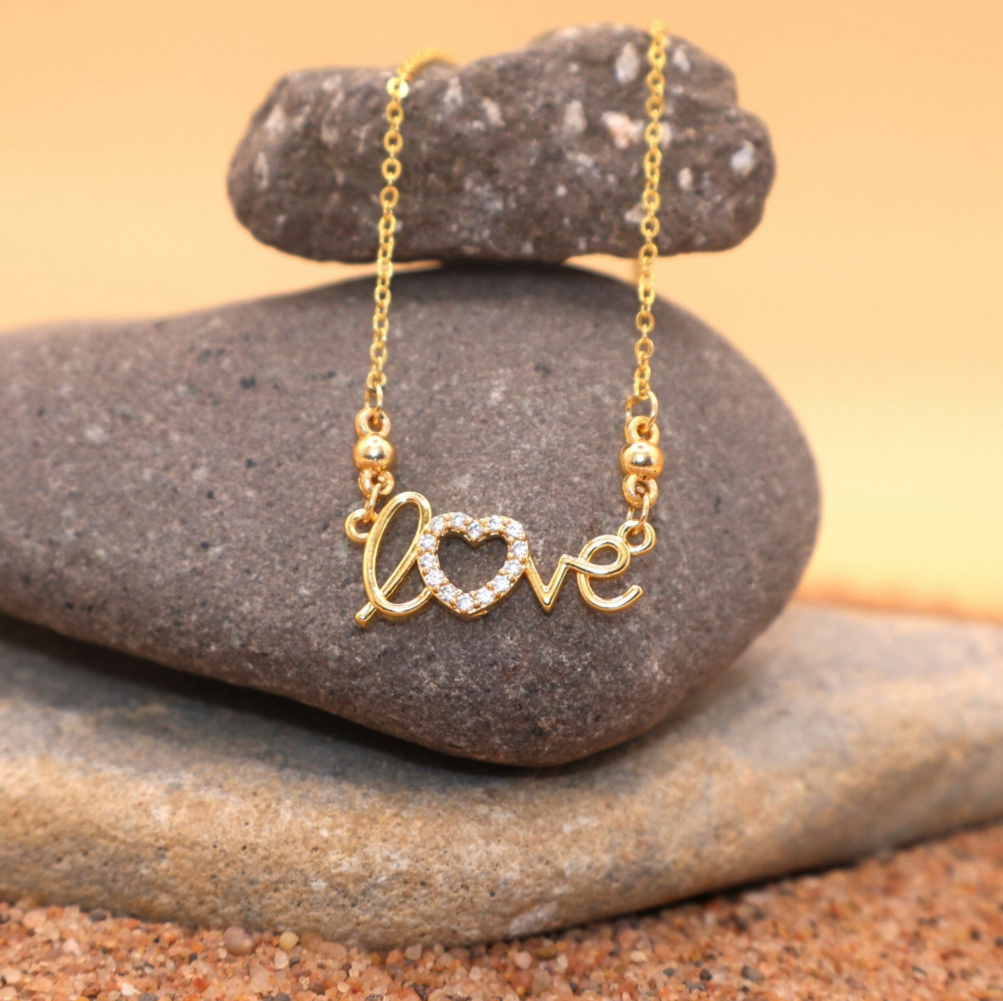 Artificial Gold Plated LOVE Heart Necklace AD Pendant For women and girls