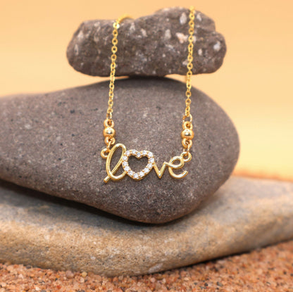 Artificial Gold Plated LOVE Heart Necklace AD Pendant For women and girls