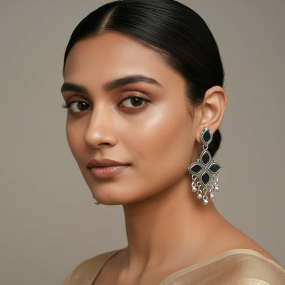 Elegant Oxidised Silver Mirror Jhumka Earings