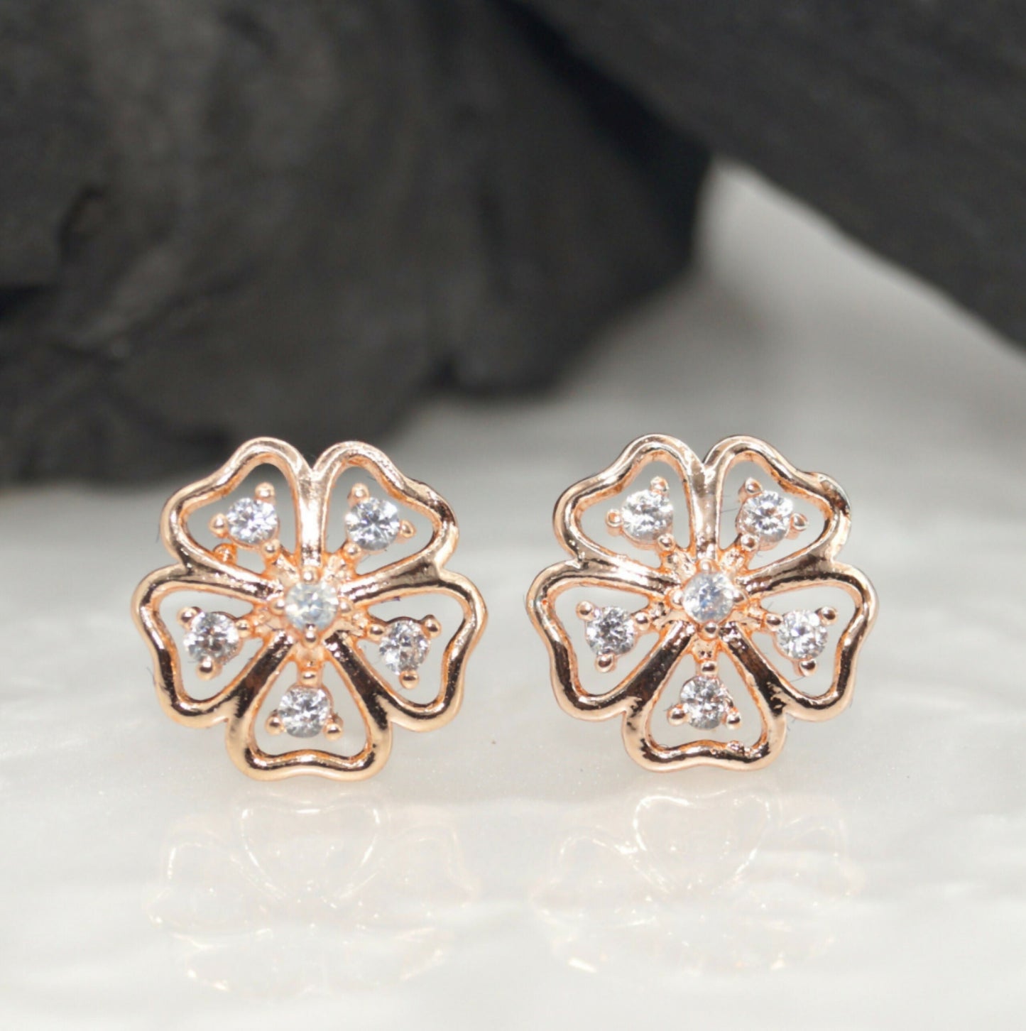 Rose    Artificial Gold Plated Floral Stud Earrings with AD for women and girls