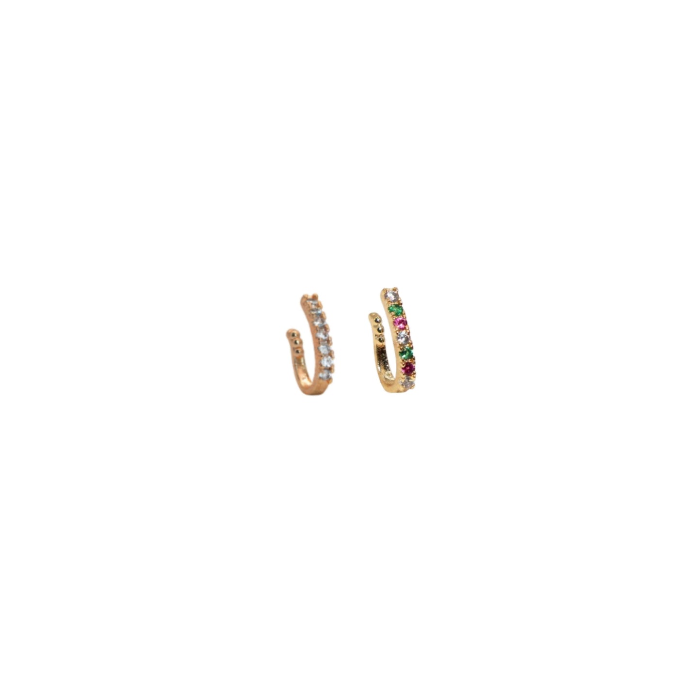 2 Pcs    Artificial Gold Plated AD Non-Piercing Nose Clip Ring Set