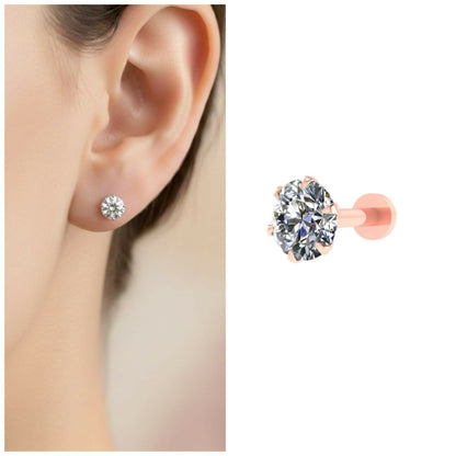 Rose Plated AD Solitaire Flat Back Stud Earrings