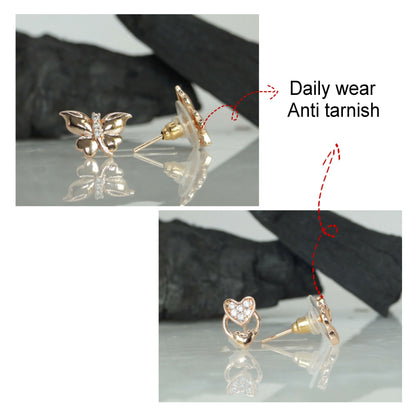 Rose    Artificial Gold Heart & Butterfly Stud Earrings Set for women and girls Combo Pack of 2