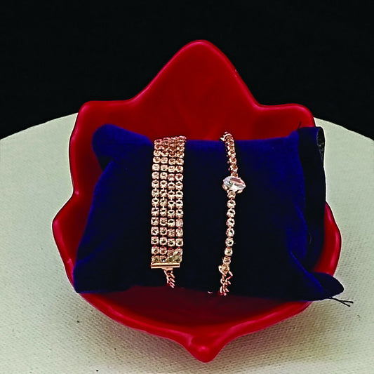 Rose   Artificial Gold Plated Pack Of Stone Bracelet