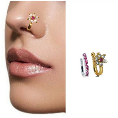 Floral Ruby AD    Artificial Gold Nosring for women and girls Combo Pack of 2