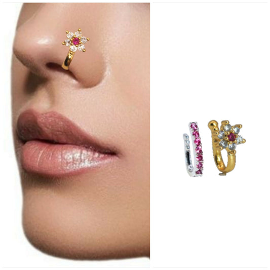 Floral Ruby AD Gold Nosring for women and girls Combo Pack of 2