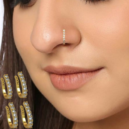 Artificial Gold-Plated CZ Lined Nose Ring Set of 4 | Daily Wear Nosepins