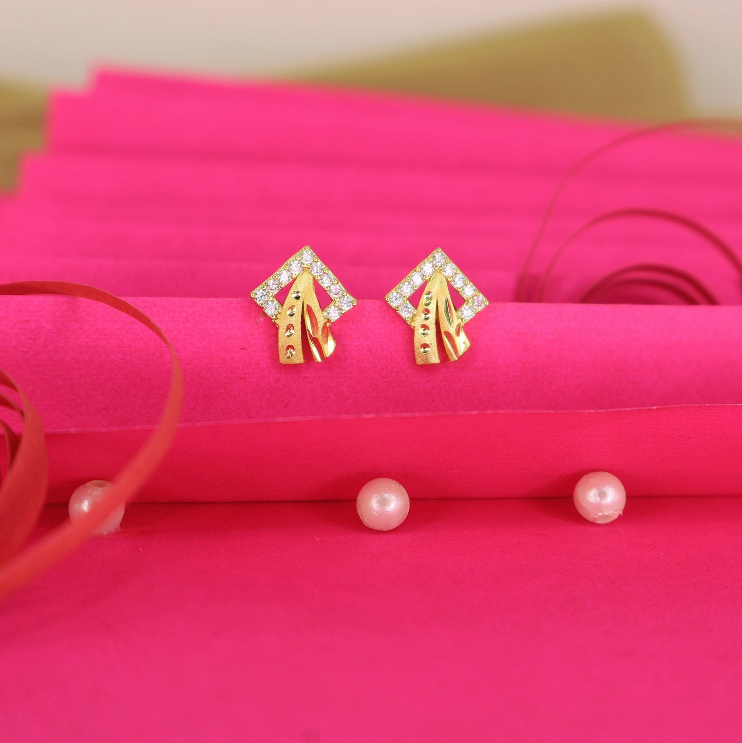 Artificial Gold & Diamond Square Geometric Stud Earrings for women and girls