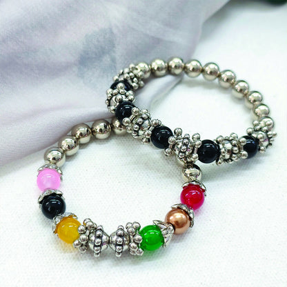 Trendy Black &   Artificial Gold Beaded 2 PC Bracelets for Women