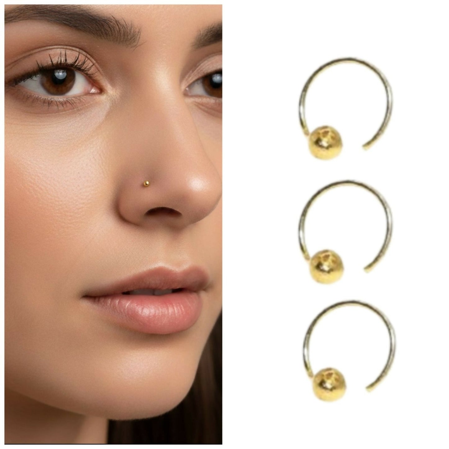 Artificial Gold Bead Nosering Laung Koka Nathni Set of 3 for women and girls