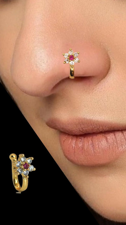 Artificial Gold-Plated Floral CZ Sparkle Nosepin for Women