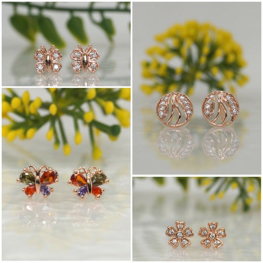 Sparkling Rose    Artificial Gold Stud Earrings Set - Butterfly & Flower Designs for women and girls Combo Pack of 4