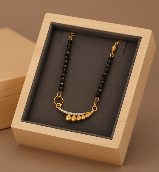 Artificial Gold-Plated AD Mangalsutra with Black Beaded Chain