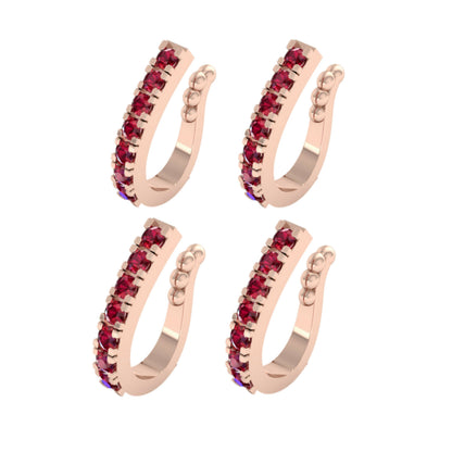 Rose    Artificial Gold Pink CZ Double Row Non-Pierced Nose Cuff/Ring Combo Pack of 4