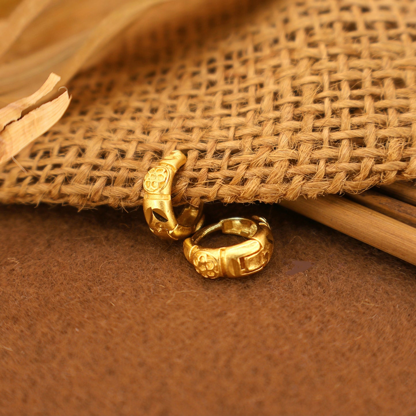 Artificial Gold Antique Floral AD Bali Hoop Earrings kan ki bali