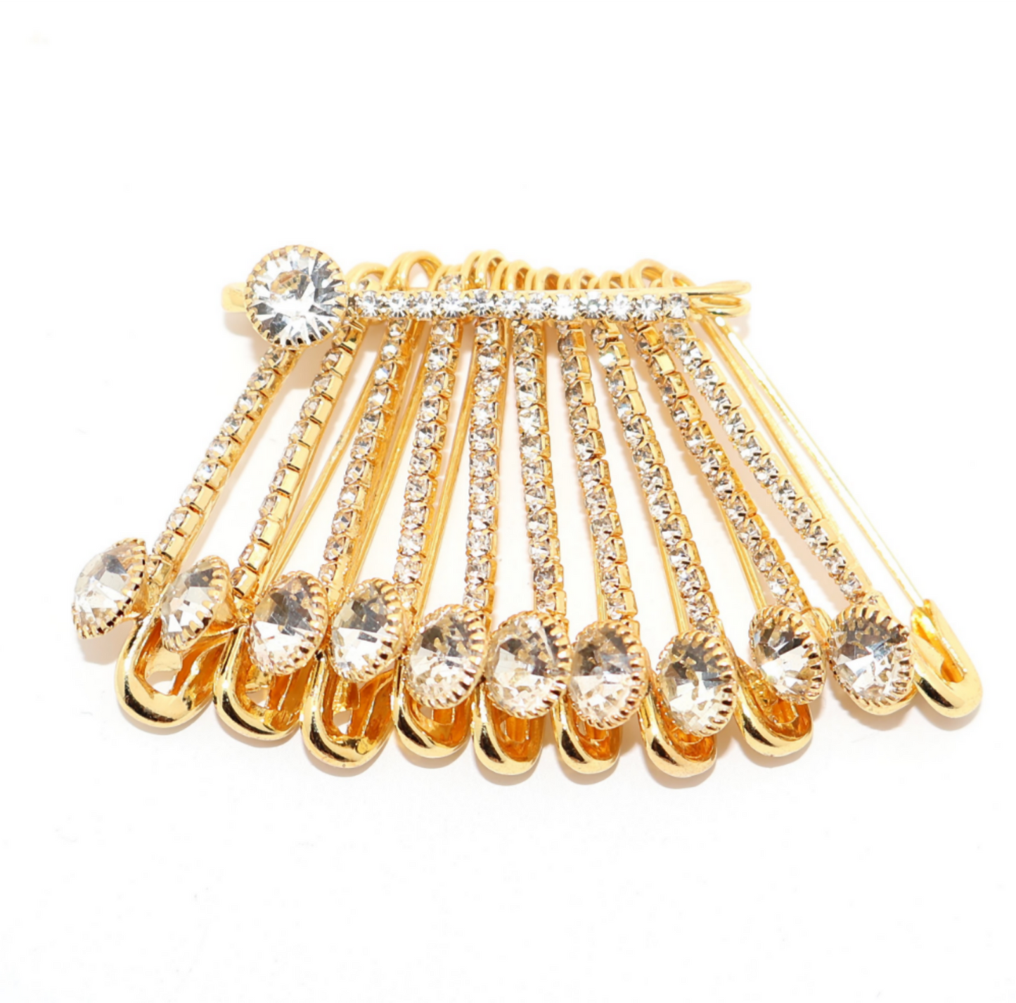 Luxury Crystal Saree Pin Brooch -    Artificial Gold Tone Rhinestone Shawl Clip