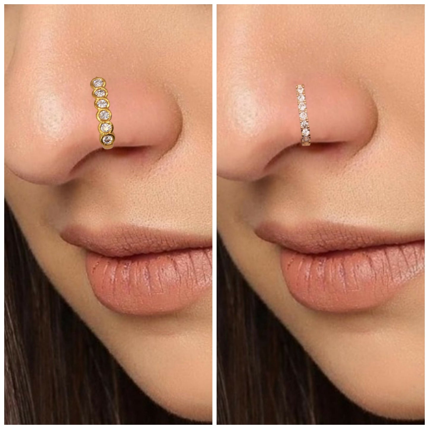 CZ Studded    Artificial Gold & Rose    Artificial Gold Non-Piercing Nose Cuff Combo Pack of Combo Pack of 2