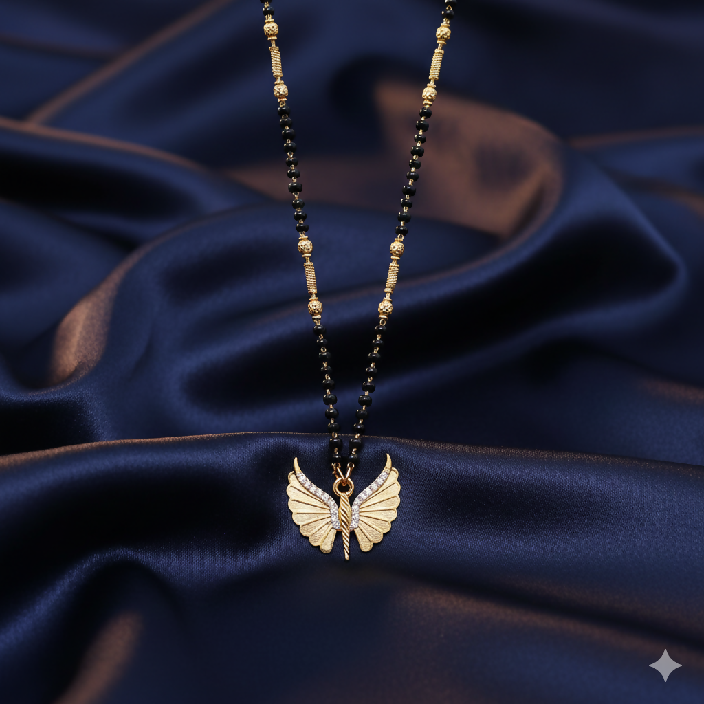 Artificial Gold-Plated AD Butterfly Wing Mangal sutra with Black Beads For women