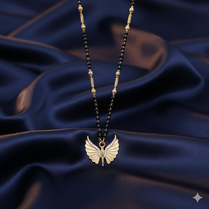 Artificial Gold-Plated AD Butterfly Wing Mangal sutra with Black Beads For women