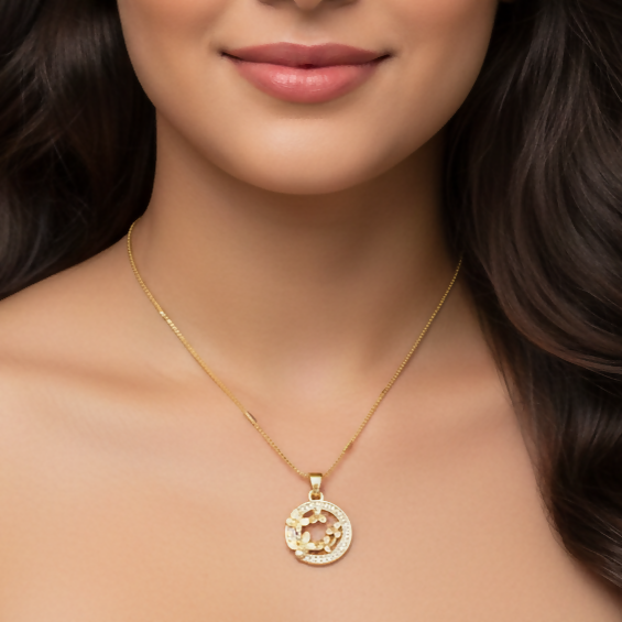 Artificial Gold-Plated AD Floral Circle Pendant Necklace For women and girls