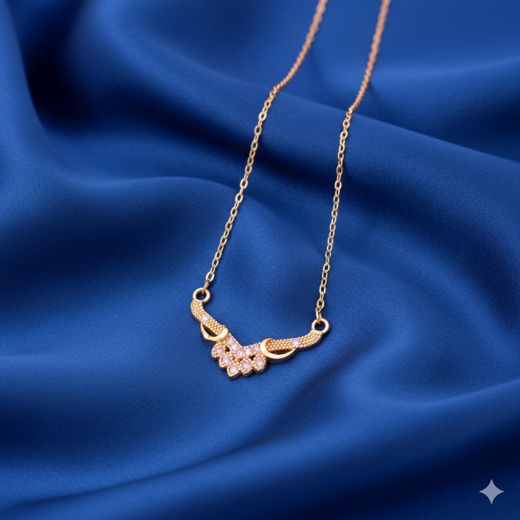 Artificial Gold Plated AD Floral Cluster V-Pendant Chain Necklace For women and girls