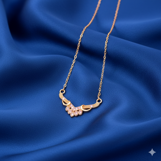 Artificial Gold Plated AD Floral Cluster V-Pendant Chain Necklace For women and girls