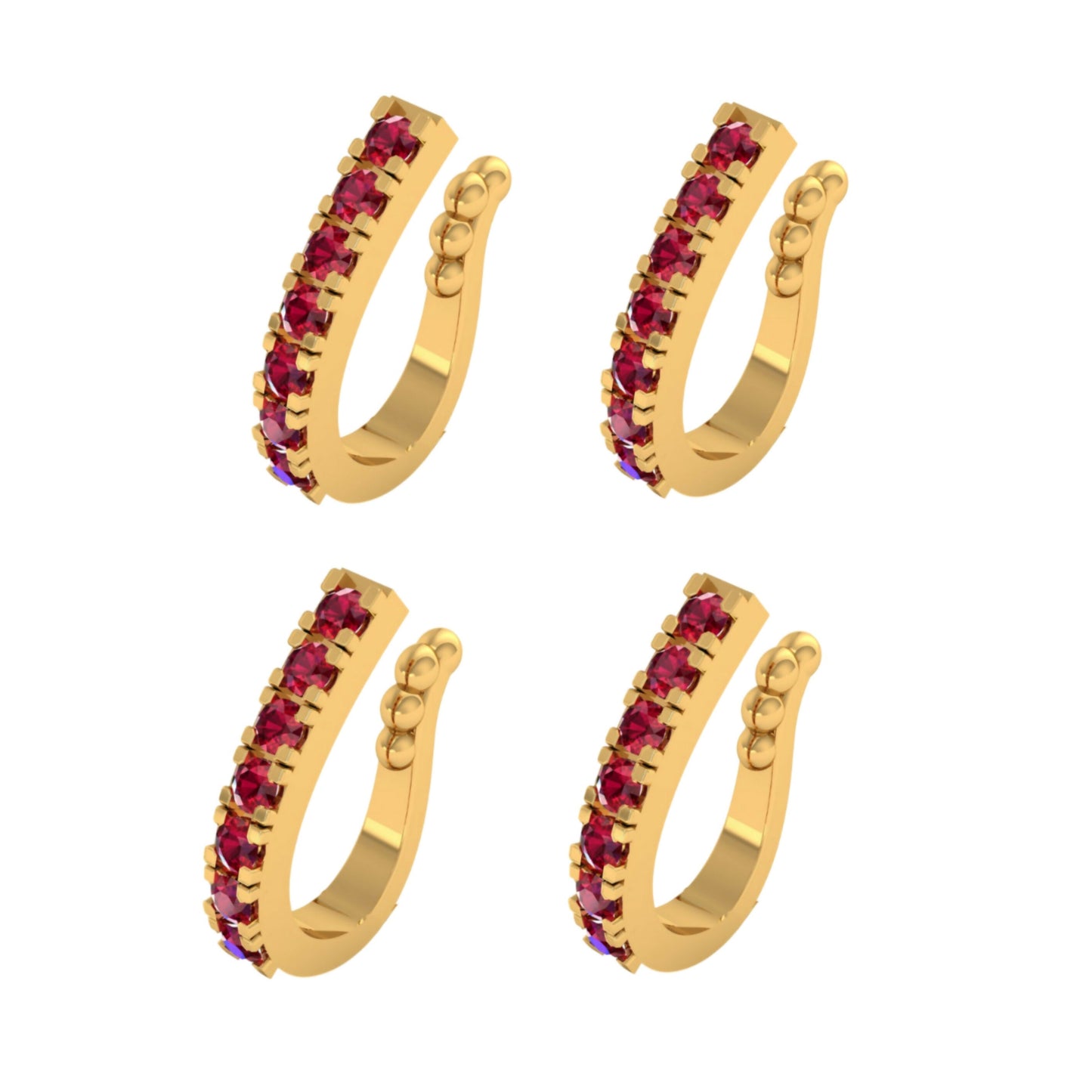 Artificial Gold Plated Ruby CZ Single Row Non-Pierced Nose Cuff/Ring