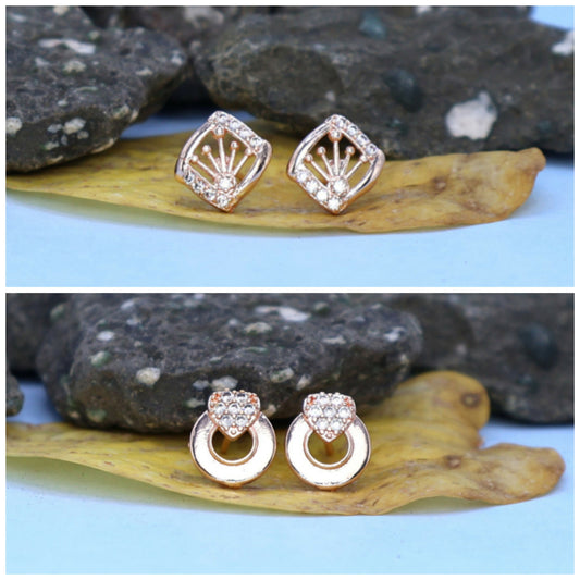 Rose    Artificial Gold Crown & Heart Stud Earring Set for women and girls Combo Pack of 2