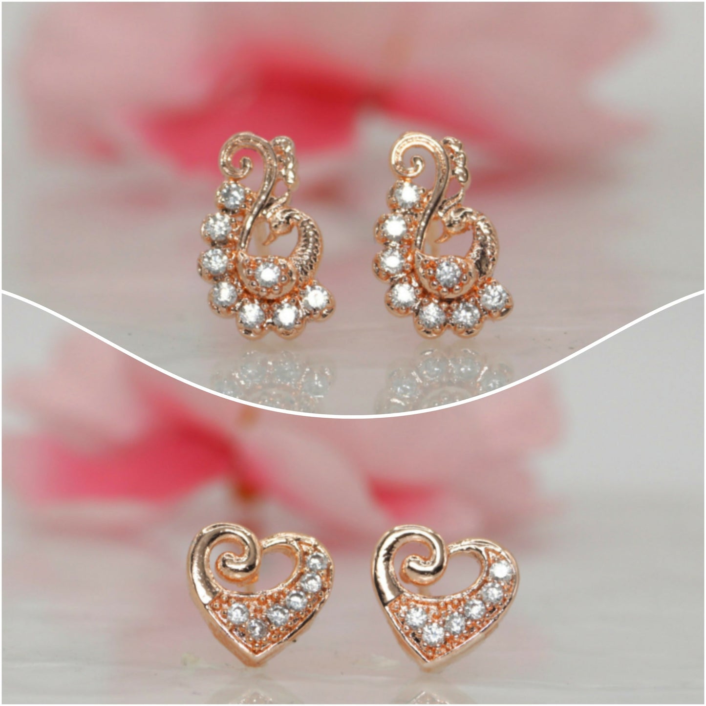 Rose   Artificial Gold-Plated Peacock/Paisley Studs with AD Combo Pack of 2 for women and girls