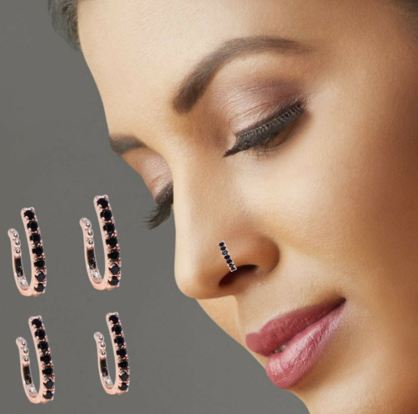 Minimalist Rose    Artificial Gold Pink Bar Non-Piercing Nose Stud/Pin Combo Pack of 4