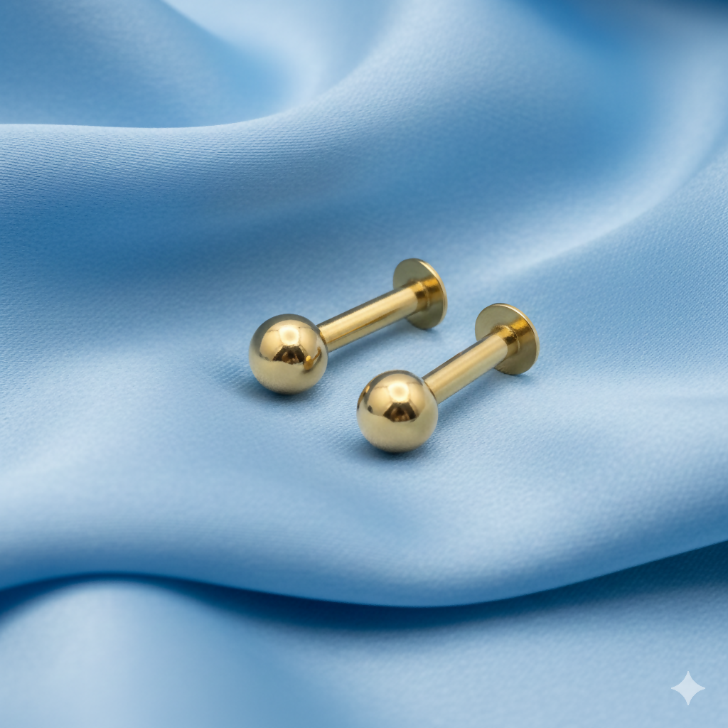 Artificial Gold pated Back Nosepin Laung Koka Nathni Internally Threaded Labret Combo Pack of 2