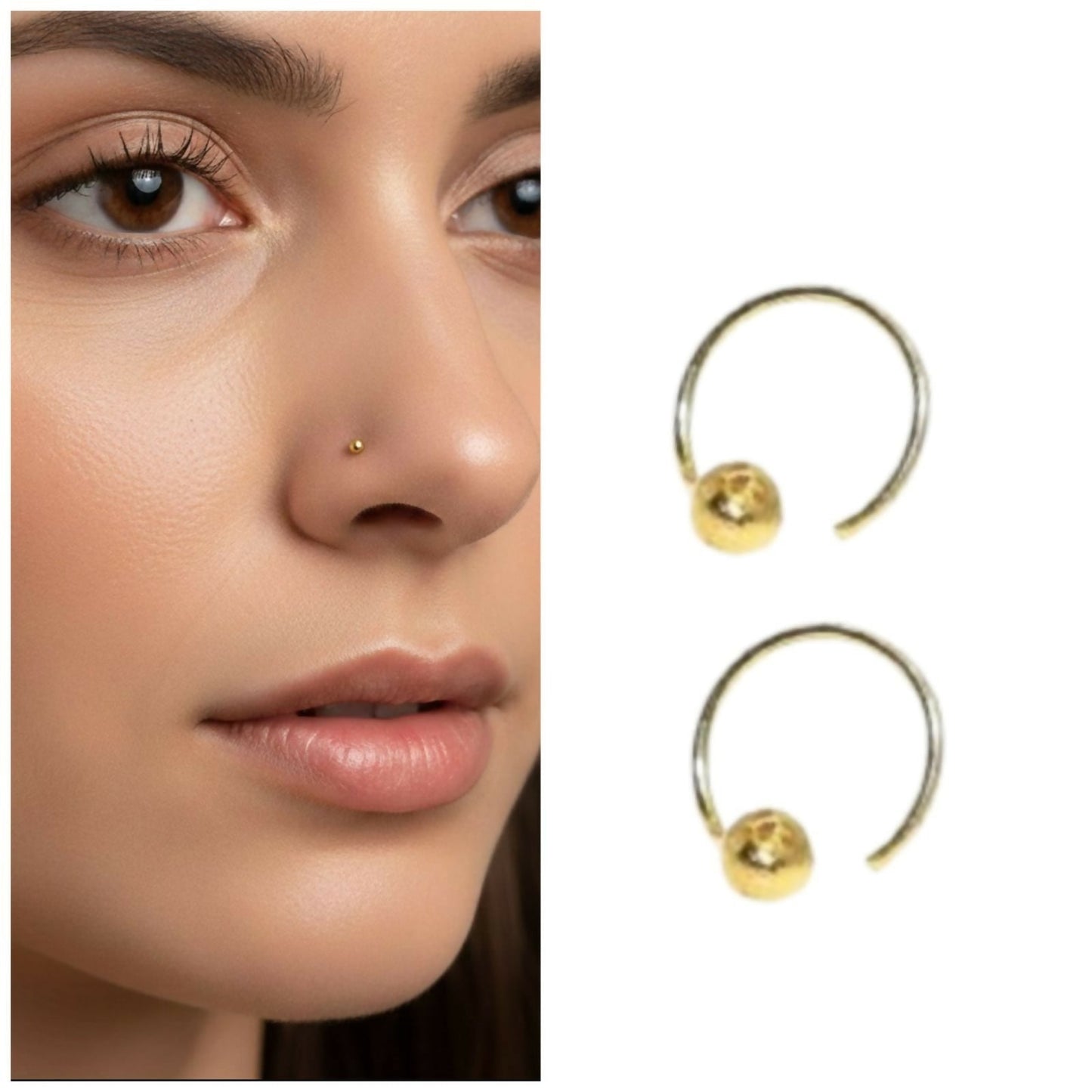 Artificial Gold Open Hoop nosepin Laung Koka Nathni combo pack of 2 for women and girls