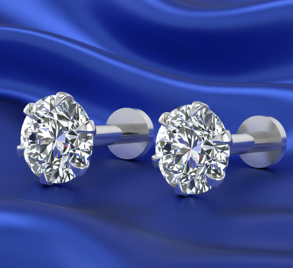 Silver Plated Round AD Solitaire Flat Back Stud Earrings