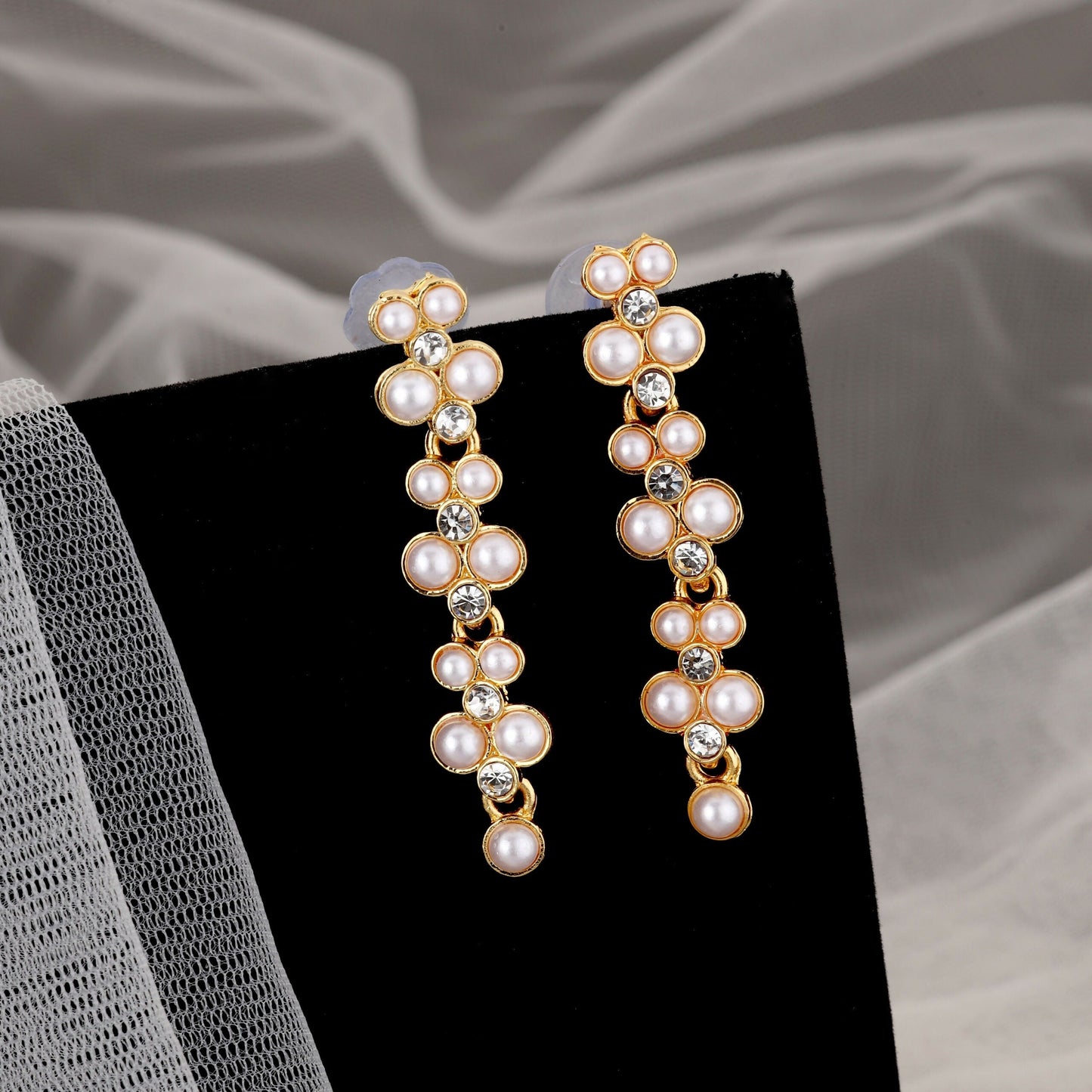 Romantic Rose   Artificial Gold American Diamond Teardrop Set