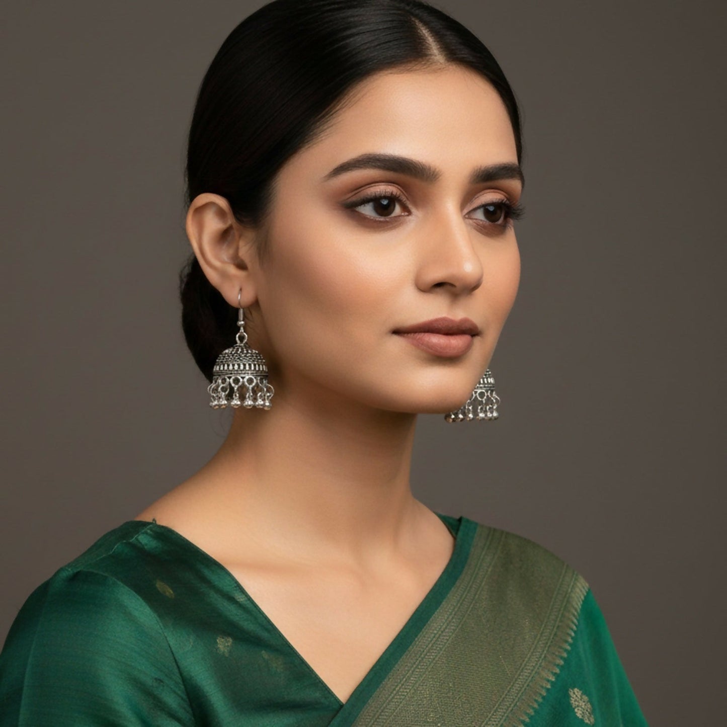 Classic Oxodised Silver Hook Jhumka Earrings