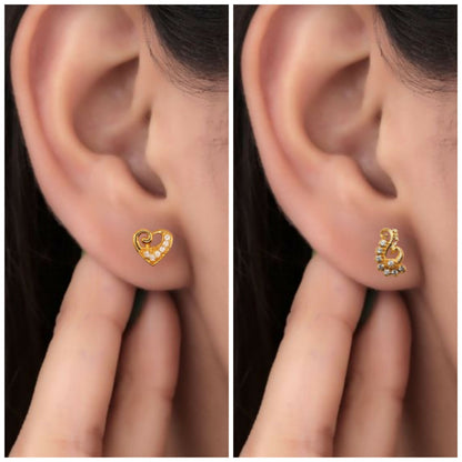 Artificial Gold-Plated Heart & Swirl Diamond Look Stud Earring Set for women & girls Combo Pack of 2