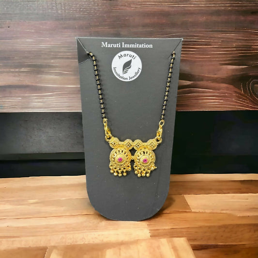 Traditional  Artificial Gold-Tone Dual Pendant Mangalsutra – Elegant Black Bead Chain