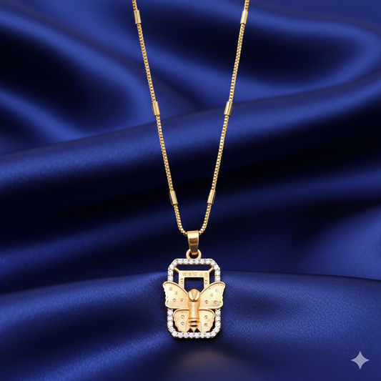 Artificial Gold pendant AD Butterfly Rectangle Pendant Necklace For women and girls