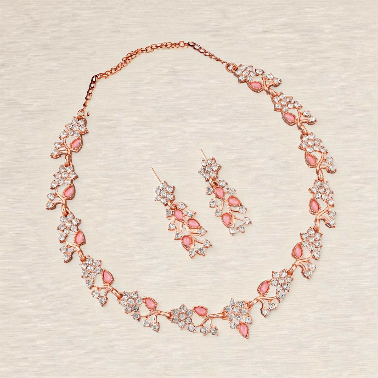 Rose    Artificial Gold & Pink Enamel Floral Jewellery Set