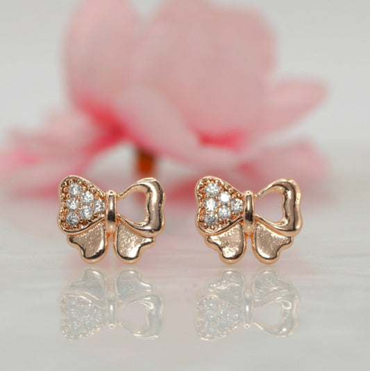 Rose    Artificial Gold Plated AD Diamond Bowknot Stud Earrings for women and girls AD for women and girls