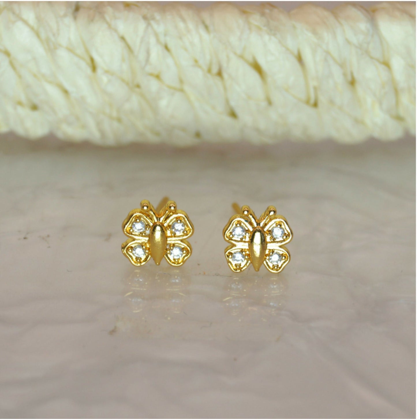 Artificial Gold Plated Butterfly Stud Earrings with Diamond-Cut Stones for Women & girls