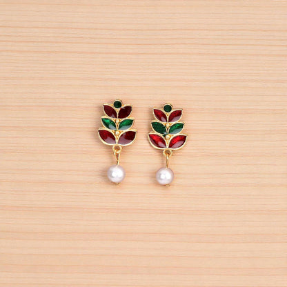 Rose Gold-Tone Bright Red & Green Enamel Lotus Choker Set