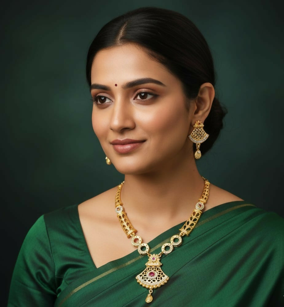 Artificial Gold Plated Bridal Forming Necklace Set with AD Stones