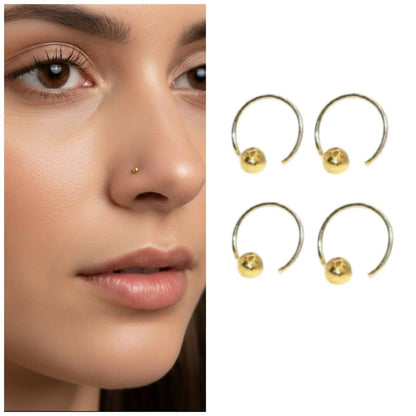 Artificial Gold Tiny Bead Hoop nosepin Laung Koka Nathni for women and girls combo pack of 4